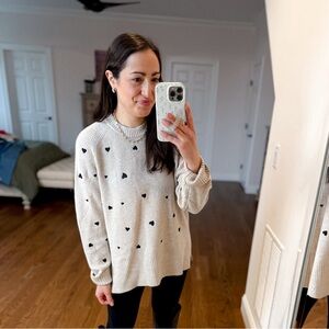 a new day Cream Sweater with Black Heart Knit